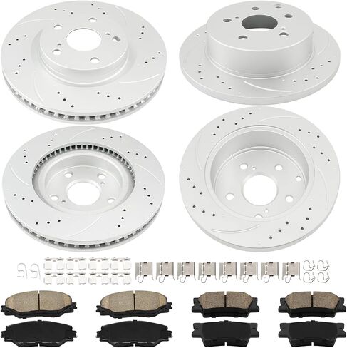 KAC Front and Rear Brake Kit, Drilled Slotted Brake Rotors Ceramic Brake Pads for Toyota 2009-2018 RAV4 2.5L, Toyota 2006-2012 RAV4 3.5L, Toyota 2006-2008 RAV4 2.4L,12pcs in Saudi Arabia