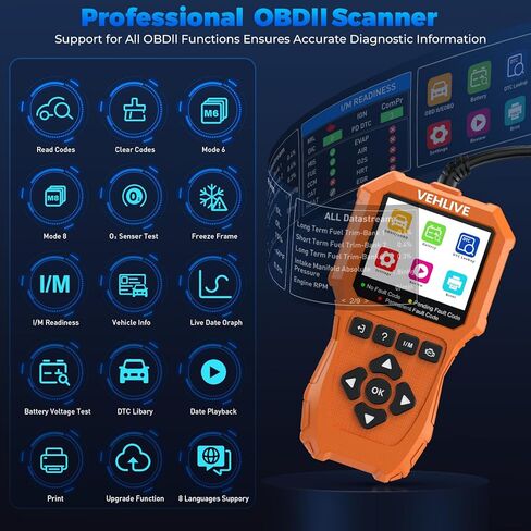أداة تشخيص ماسحة الضوضاء OBD2 ، تحقق من قارئ رمز سيارة ضوء المحرك مع إعادة تعيين ، اختبار البطارية ، البيانات الحية ، إطار التجميد ، الاستعداد للإدخال/M ، أداة تشخيص ماسحة السيارات لجميع سيارة OBDII بعد عام 1996 in Kuwait