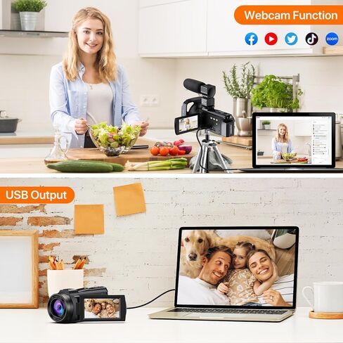 كاميرا فيديو 5K، كاميرا فيديو UHD 48MP واي فاي IR للرؤية الليلية لليوتيوب، كاميرا فيديو تعمل باللمس بتكبير رقمي 16X مع ميكروفون خارجي، غطاء عدسة، مثبت، جهاز تحكم عن بعد، بطاريتان in Kuwait