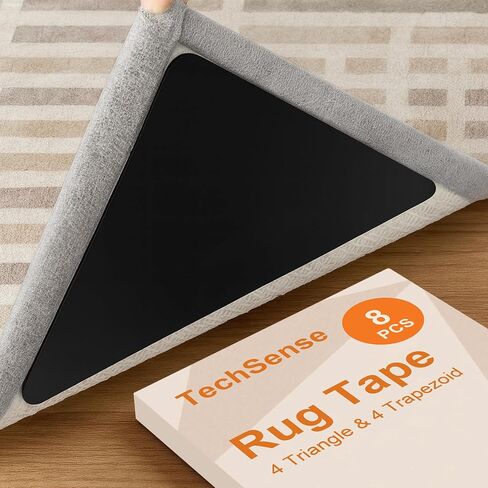 Rug Grippers for Hardwood Floors, 8 PCS (4 Triangle + 4 Trapezoid) Anti Curling Non Slip Carpet Gripper Washable Reusable PU Pads for Corners & Edges, Black in Saudi Arabia
