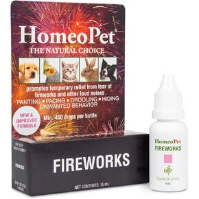 HomeoPet Fireworks, Loud-Noise Anxiety Relief for Dogs, Cats, and Other Small Animals, 15 Milliliters