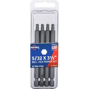 Mayhew Tools 19519-4 USA SAE Ball Hex Power Bit، 5/32 x 3.5 بوصة، 4 عبوات