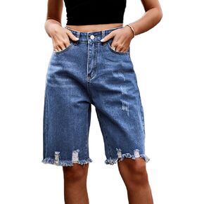 Sumleno Women's Jorts Y2k Baggy Jean Shorts Casual High Waist Straight Leg Long Denim Shorts Y2k Aesthetic Streetwear