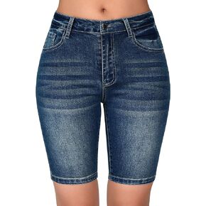 roswear Women's High Waisted Bermuda Shorts Stretchy Knee Length Jean Shorts