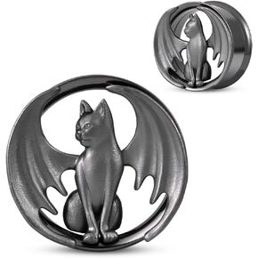 COOEAR Screw Back Ear Tunnels, Winged Cat Plugs Piercing Expander.