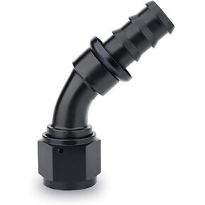 12AN 45 Degree Push Lock Hose Fitting Barb End Adapter For Rubber Fuel Line Oil Fuel Cooler Kits Reusable Hose Adaptor，Anodized Aluminum Alloy Black.