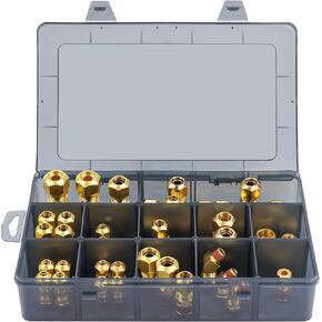 ELECTRAPICK 44Pcs DOT Air Brake Line Fittings,1/4 1/8 3/8 1/2 5/8" Brass Compression Tubing Kits,Union/Tee/Elbow/Straight Air Hose Fittings Quick Connectors for Semi Trucks Trailers Air Brake System