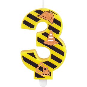 Construction Birthday Number Candles, Boys Happy Birthday Candles for Cake Topper, Number 1 Candle Yellow&Black Stripes Candles for Construction Themed Birthday Party Decoration Supplies Favors Gifts in Kuwait
