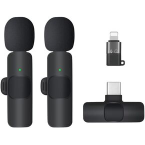 2 Wireless Lavalier Mini Microphones, Plug-Play Wireless Microphones - Video Recording, Live Stream, YouTube, Interview, TikTok, Vlog - for iPhone, iPad, Android, iOS/USB-C