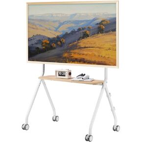 ECOTINY Rolling TV Stand for 49 to 80Inch LCD LED OLED Screens, Easel Portable TV Stand on Wheels, Height Adjustable Mobile TV Cart with Wood Media Shelf, Heavy Duty Portable TV Stand Up to 110Lbs