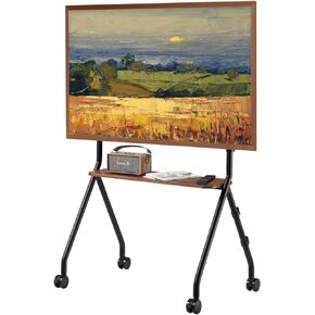 ECOTINY Rolling TV Stand for 49 to 80Inch LCD LED OLED Screens, Easel Portable TV Stand on Wheels, Height Adjustable Mobile TV Cart with Wood Media Shelf, Heavy Duty Portable TV Stand Up to 110Lbs