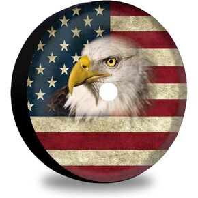 Retro American Flag Spare Tire Cover with Backup Camera Hole Eagle Leather Wheel Covers for Wrangler JL