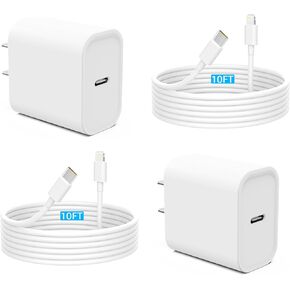 iPhone 14 13 Fast Charger [MFi Certified] 2 Pack 20W PD USB C Wall Charger Adapter with 2 Pack 10FT Long Type C to Lightning Cable for iPhone 14 13 12 11 Pro Max XR XS X, More