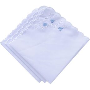 Deeorla Something Blue Wedding Gift Scalloped Embroidered Handkerchiefs Cotton Hankies Bride Gift