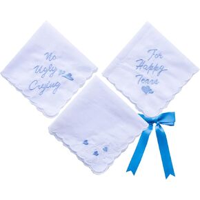 Deeorla Something Blue Wedding Gift Scalloped Embroidered Handkerchiefs Cotton Hankies Bride Gift
