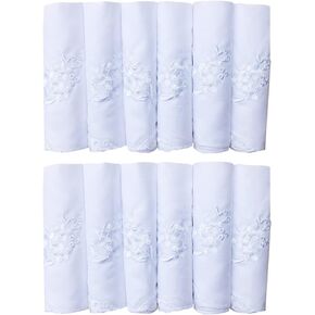 CoCoUSM Womens White Embroidered Cotton Lace Handkerchiefs Pack Bulk