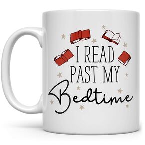 Book Lover Coffee Tea Mug, Funny Bibliophile Bookish Gifts, Librarian Bookworm Cup, I Read Past My Bedtime (15oz)