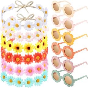Groovy Retro Flower Sunglasses Headbands Party Favors Daisy Flower Costume Accessories Set 60s 70s Party Gifts for Kids