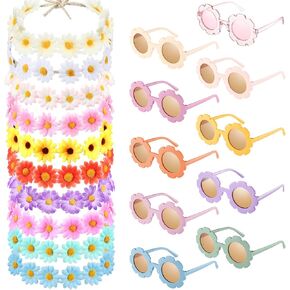 Groovy Retro Flower Sunglasses Headbands Party Favors Daisy Flower Costume Accessories Set 60s 70s Party Gifts for Kids