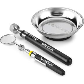 3 Pcs Inspection Tool Set - Magnetic Parts Tray, Telescoping Inspection Mirror, and Extendable Magnet Pick-Up Tool for Screw, Bolts, Nuts, Washers, Pins and Small Metal Parts, Magnetic Tool Tray