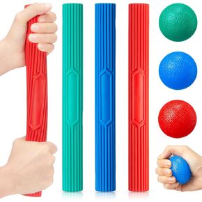 Silipull 3 Pcs Twist Hand Exerciser Bars With 3 Hand Exercise Balls Fitness Resistance Bars for Physical Therapy Flexible Elbow Stress Balls Relieve Tendonitis Pain and Improve Grip Strength