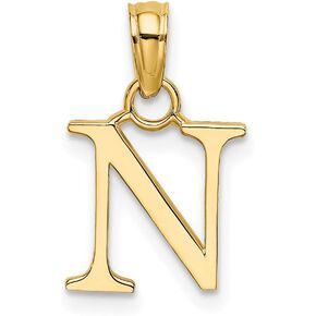 Solid 10k Yellow Gold N Block Initial Letter Alphabet Charm Pendant