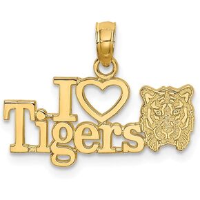 Solid 14k Yellow Gold I HEART Tigers Tiger Head Charm Pendant - 13mm x 20mm