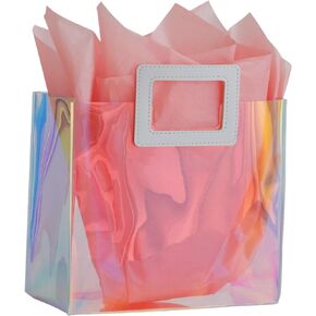 VUOJUR 12.8'' Holographic Large Gift Bag with Tissue Paper Reusable Birthday Gift Bag for Women Girls Iridescent Bachelorette Wedding Bridal Bridesmaid Tote Gift Bag (Pack of 1, L - Aquamarine)