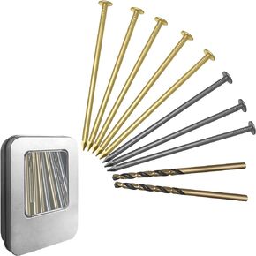 Hardware Nail Assortment Kit,10 Pcs 3 Inch Long Come with Steel Nails Drill Nails,Flat Head Nails Hardware (100mm), Brass Plated Gold, Long Nails for Wood/Frame/Plaster & Drywall/Carpentry/Decor