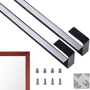 BLACK Over-The-Door Mirror Hanger Set (HeavyDuty) | Adjustable 14.5-inch Door Mirror Hangers w Protective Lining | Over the Door Mirror Hooks Perfect Height&Fit- 2 Mirror Brackets Set 1.5'' Door Depth