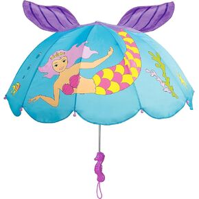 Kidorable Blue Mermaid Umbrella for Girls with Fun Seahorse Handle and Pop-Up Tail