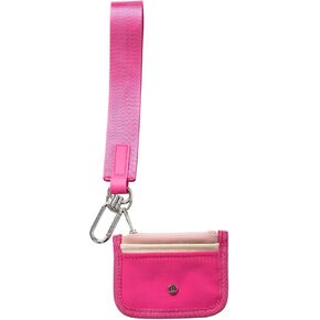 حامل بطاقات محفظة RFID صغير الحجم من Mum's Memory للرجال والنساء، محفظة بسحاب أمامي وخلفي مكونة من 6 جيوب وحامل بطاقات متطابق مع سلسلة مفاتيح معصم (وردي + وردي) in Kuwait