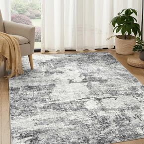 Living Room Area Rugs - 5x7 Abstract Large Soft Indoor Washable Rug Neutral Modern Low Pile Carpet for Bedroom Dining Room Farmhouse Home Office - Grey