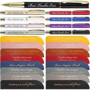 16 Sets Thank You Teacher Appreciation Gifts Included 8 Colors Designed Ballpoint Pens with Inspirational Words and PU Leather Pouch Bag for Teacher School Office Supplies Holiday Gift