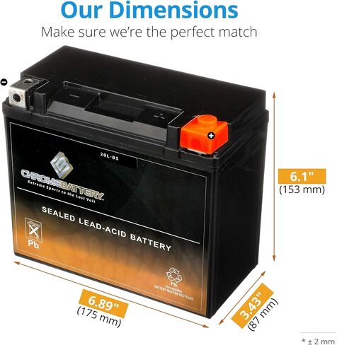 بطارية كروم YTX20L-BS بديلة مجانية الصيانة لمركبات ATV، والدراجات النارية، والمركبات المائية الشخصية، ومركبات الثلج، وUTV: 12 فولت، 1.8 أمبير، 18 أمبير، محطة صامولة ومسمار (T3) in Kuwait