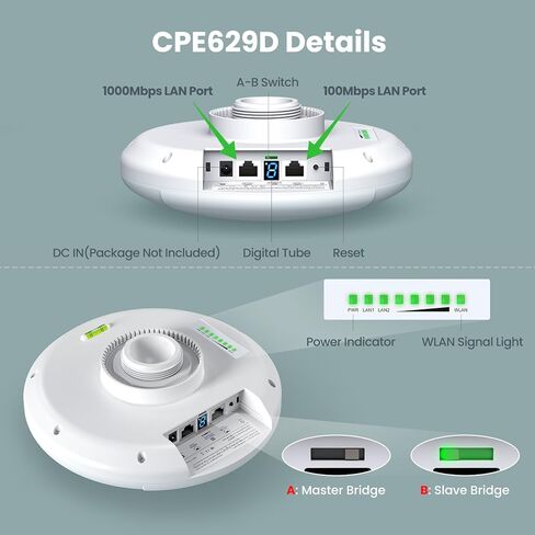 Point to Point Wireless Bridge Outdoor, 2.4GHz & 5.8GHz Outdoor WiFi Bridge PTP/PTMP CPE with 1000Mbps Ethernet Port, 3.1Miles Long Range WiFi Bridge Extender to Outbuildings, Guest Mode with 4 SSID in Kuwait