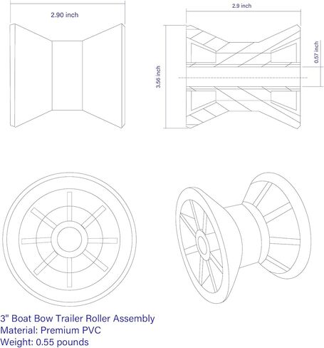 COLOFULWAY 3 "قارب مقطورة الأسطوانة البلاستيكية القوس الأسطوانة مع تكلم يناسب 1/2" رمح ، 3 بوصة الترباس الأسطوانة تناسب 3 بوصة واسعة قوس in Kuwait
