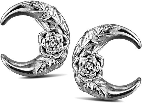 Casvort 2 PCS Hypoallergenic 316 Stainless Steel 0G-1" Hot Moon Flower Saddle Hangers Plugs Unique Saddle Gauges Ear Plugs Expander Stretcher Ear Tunnels Body Piercing Jewelry in Saudi Arabia