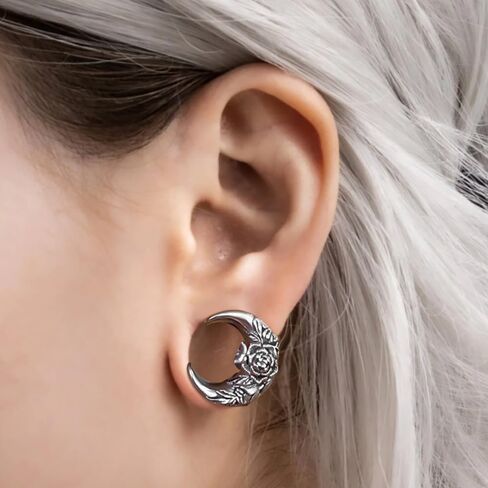 Casvort 2 PCS Hypoallergenic 316 Stainless Steel 0G-1" Hot Moon Flower Saddle Hangers Plugs Unique Saddle Gauges Ear Plugs Expander Stretcher Ear Tunnels Body Piercing Jewelry in Saudi Arabia