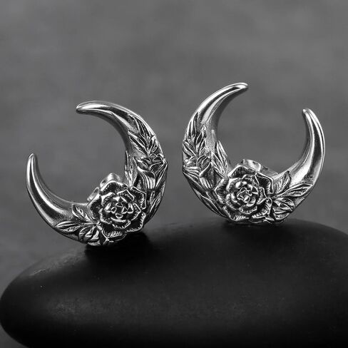 Casvort 2 PCS Hypoallergenic 316 Stainless Steel 0G-1" Hot Moon Flower Saddle Hangers Plugs Unique Saddle Gauges Ear Plugs Expander Stretcher Ear Tunnels Body Piercing Jewelry in Saudi Arabia