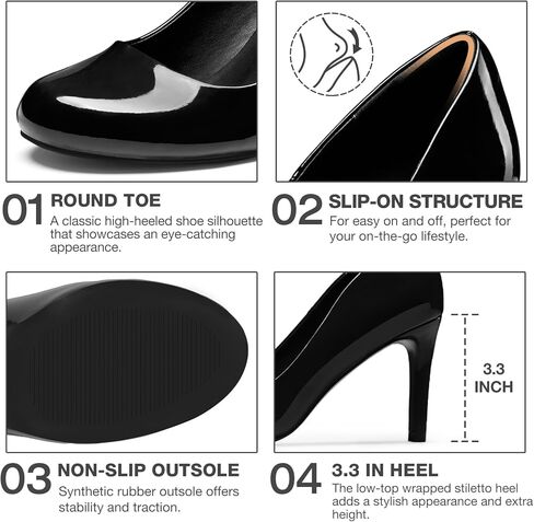 ZURIN Women's Round Toe Comfortable Stiletto Heels Closed Toe Dress Pumps Shoes for Wedding Work Office Business in Kuwait