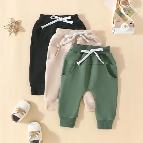 Unisex 3 Pack Pants Baby Boy Girl Drawstring Solid Color Sweatpants Casual Harem Joggers Fall Winter Bottoms Set in Saudi Arabia
