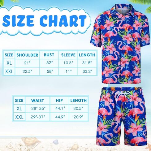 8 قطع من قميص هاواي للرجال من Floraltop ومجموعة قصيرة من الزي الاستوائي مع قبعات دلو نظارات شمسية من Luau Flower Leis قلادة وعصابة رأس وأساور فلامنغو طباعة زهرة وزر أسفل بدلة الشاطئ (X-Large) in Kuwait