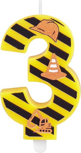 Construction Birthday Number Candles, Boys Happy Birthday Candles for Cake Topper, Number 1 Candle Yellow&Black Stripes Candles for Construction Themed Birthday Party Decoration Supplies Favors Gifts in Kuwait