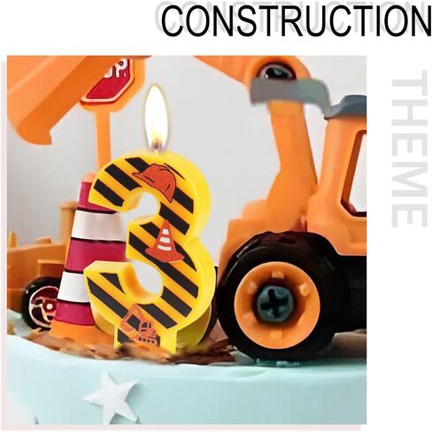 Construction Birthday Number Candles, Boys Happy Birthday Candles for Cake Topper, Number 1 Candle Yellow&Black Stripes Candles for Construction Themed Birthday Party Decoration Supplies Favors Gifts in Saudi Arabia