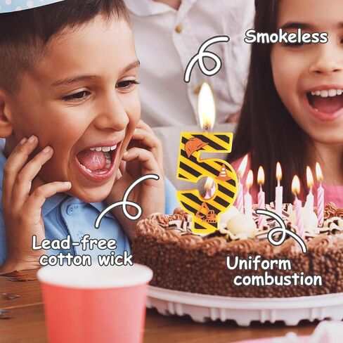 Construction Birthday Number Candles, Boys Happy Birthday Candles for Cake Topper, Number 1 Candle Yellow&Black Stripes Candles for Construction Themed Birthday Party Decoration Supplies Favors Gifts in Saudi Arabia