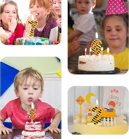 Construction Birthday Number Candles, Boys Happy Birthday Candles for Cake Topper, Number 1 Candle Yellow&Black Stripes Candles for Construction Themed Birthday Party Decoration Supplies Favors Gifts in Saudi Arabia