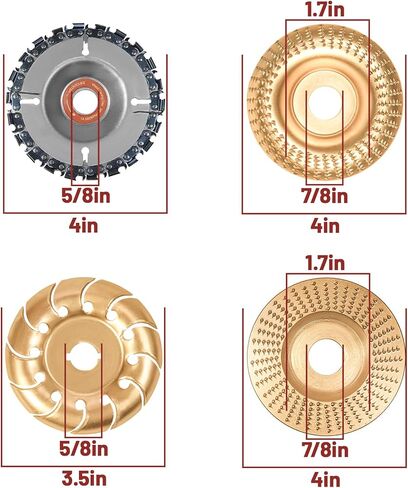 4 قطع قرص نحت الخشب لطاحونة زاوية 4 بوصة أو 4 1/2 بوصة، قرص نحت الخشب المطور 4 1/2 بوصة، قرص سلسلة طاحونة الأسنان 22، ملحق مطحنة النجارة لتلميع قطع الخشب in Kuwait