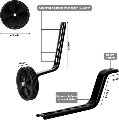 Bicycle Training Wheels Stronger Version Design with Stabilizers Mounted Kit Reinforced Metal Heavy Duty Rear Wheel Adjustable Kids Suitable for 12 14 16 18 20 Inch Children's Single Speed Bike in Saudi Arabia