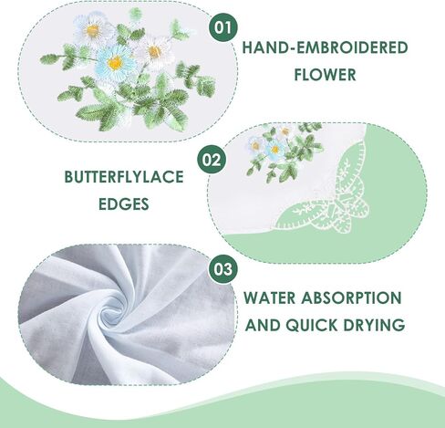 hoeslaw 4 Pieces 100% Cotton Lace Handkerchiefs for Women, 11" Embroidered Kerchief with Lace Edge Ladies Tea Party Hair Bandana Sophisticated and Elegant Handkerchiefs for Ladies Party Favors in Saudi Arabia